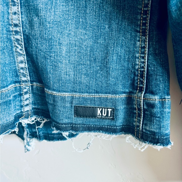 Kut From The Kloth Jean Jacket Remade Raw Hem Denim Collarless Trucker Jacket 1X - Picture 7 of 16